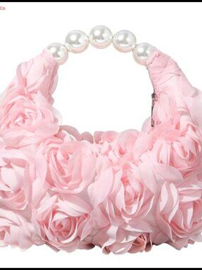 Floral Evening Clutch Handbag Imitation Pearl Handle